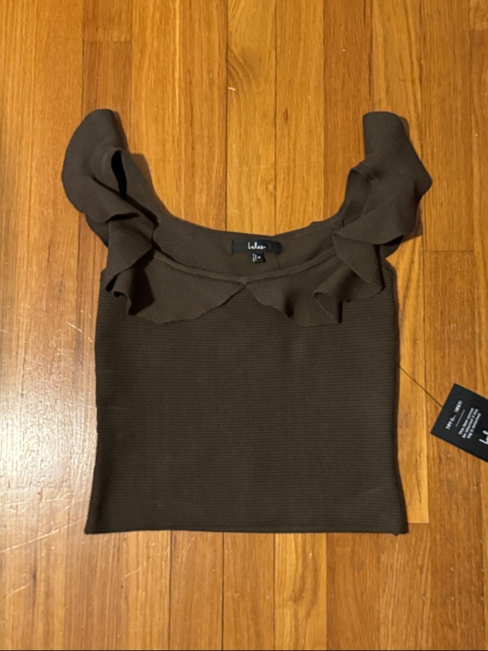Lulu's Dark Olive Green Ruffle Off-Shoulder Knit Tank